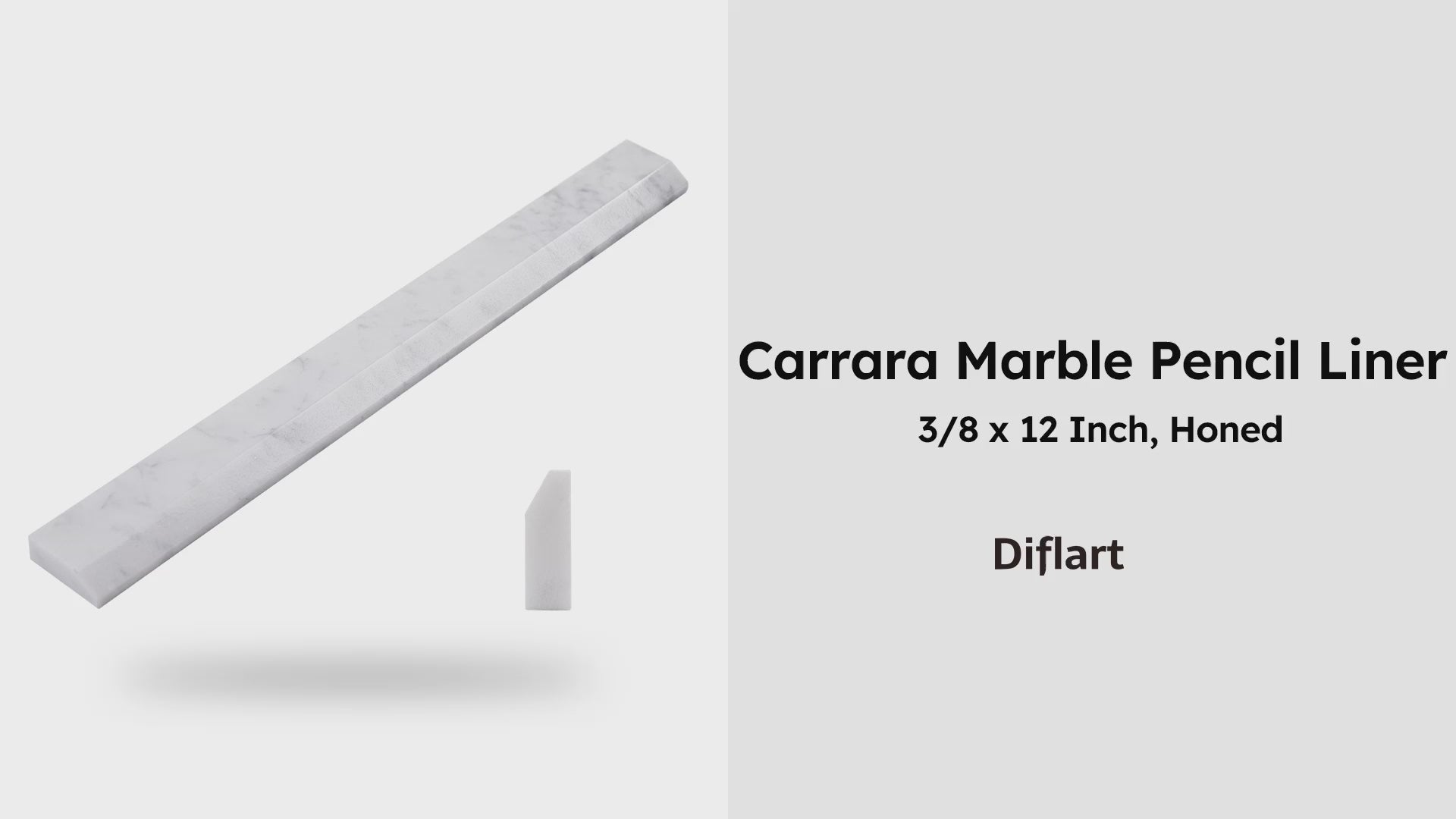 Diflart 10-Pack Carrara White Marble Pencil Liner Trim, 3/8 x 12 Inch, Honed, Marble Tile Edging Corner Trim Molding Bullnose Tile Shower Bathroom Kitchen Livingroom