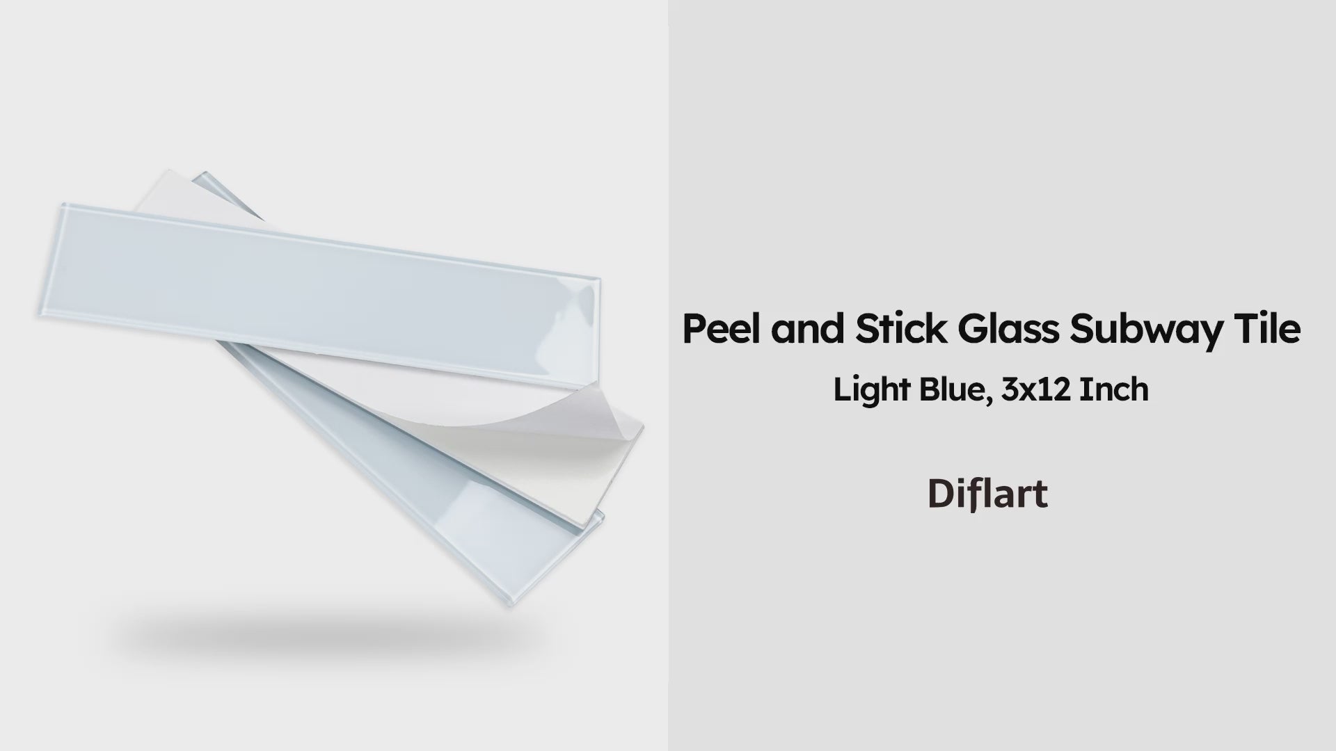 Diflart Peel and Stick Glass Subway Tiles, Light Blue, 3x12 Inch, Glass Backsplash for Kitchen Bathroom Wall Tiles, Pack of 20 Pieces