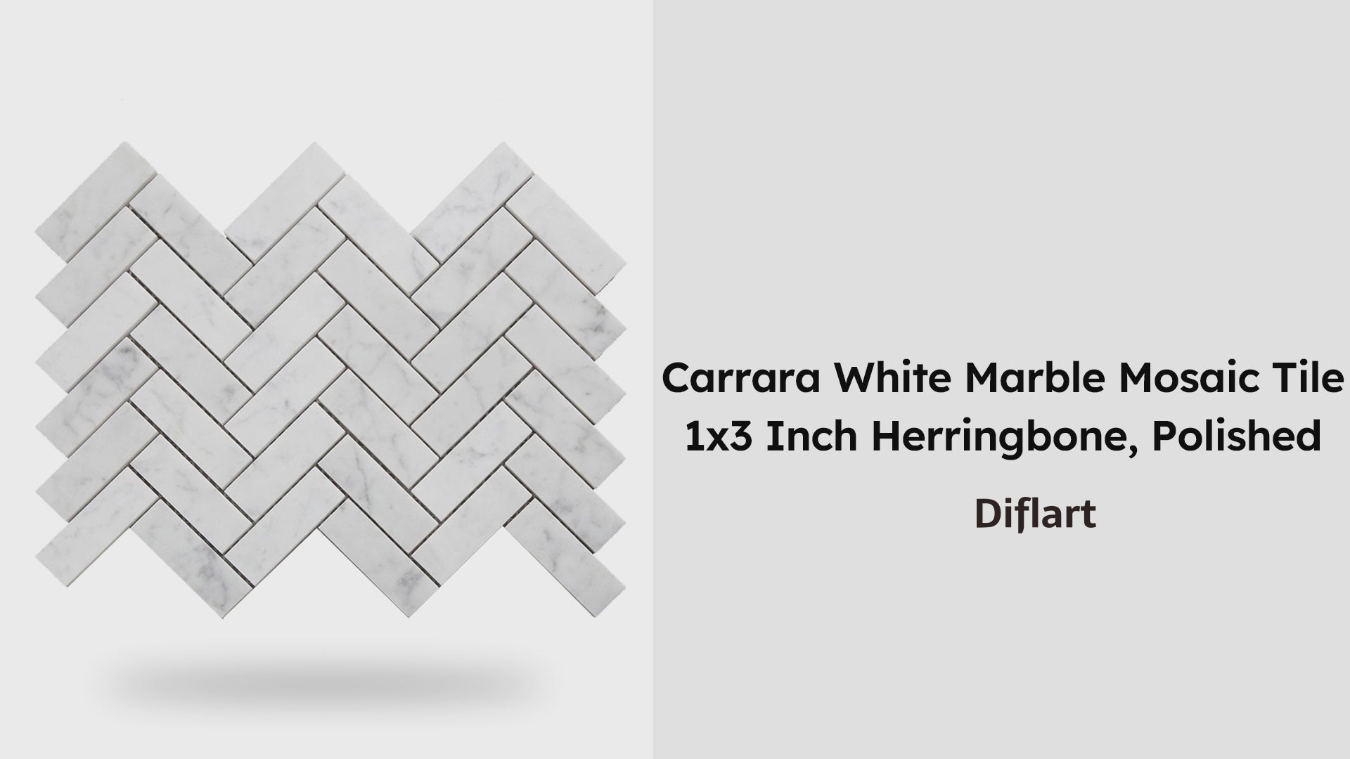 Diflart Carrara White Marble Mosaic Tile, 1x3 Inch Herringbone, Polished, Marble Backsplash Tiles for Kitchen Bathroom Wall Floor, Pack of 5 Sheets