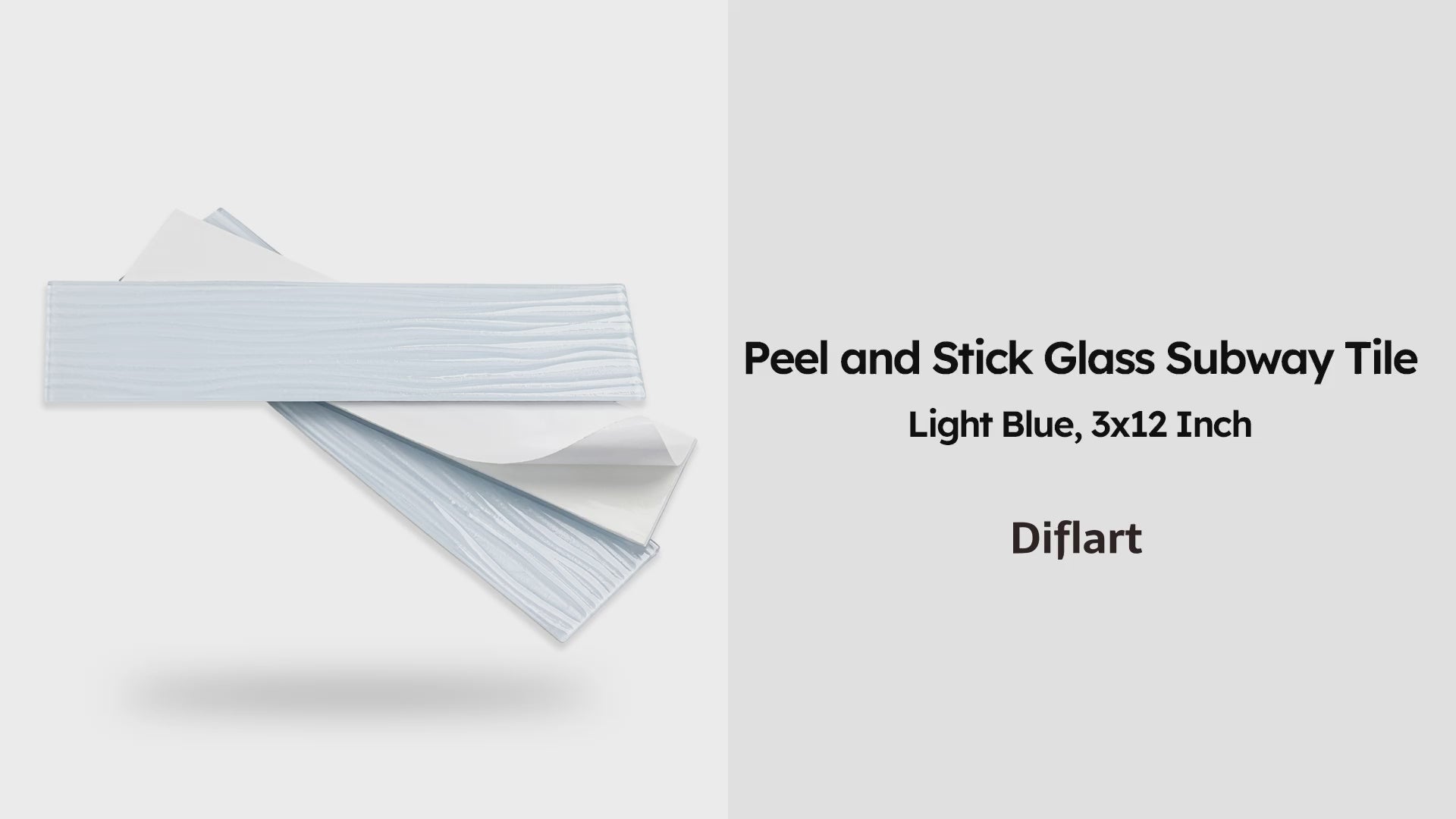 Diflart Peel and Stick Glass Subway Tiles, Light Blue, 3x12 Inch, Water Wave Glass Backsplash for Kitchen Bathroom Wall Tiles, Pack of 20 Pieces