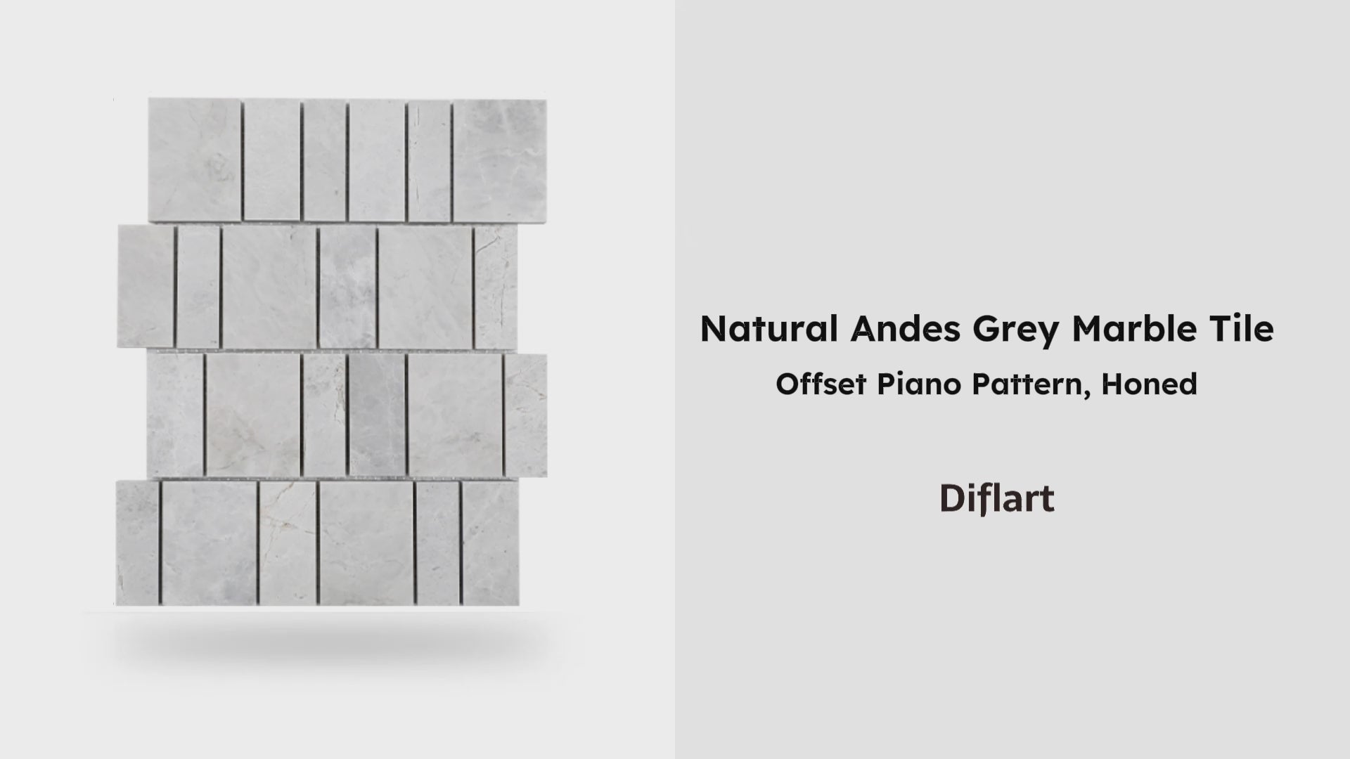 Diflart Andes Grey Marble Mosaic Tile, Offset Piano Pattern, Honed, Marble Backsplash Tiles for Kitchen Bathroom Wall Floor, Pack of 5 Sheets