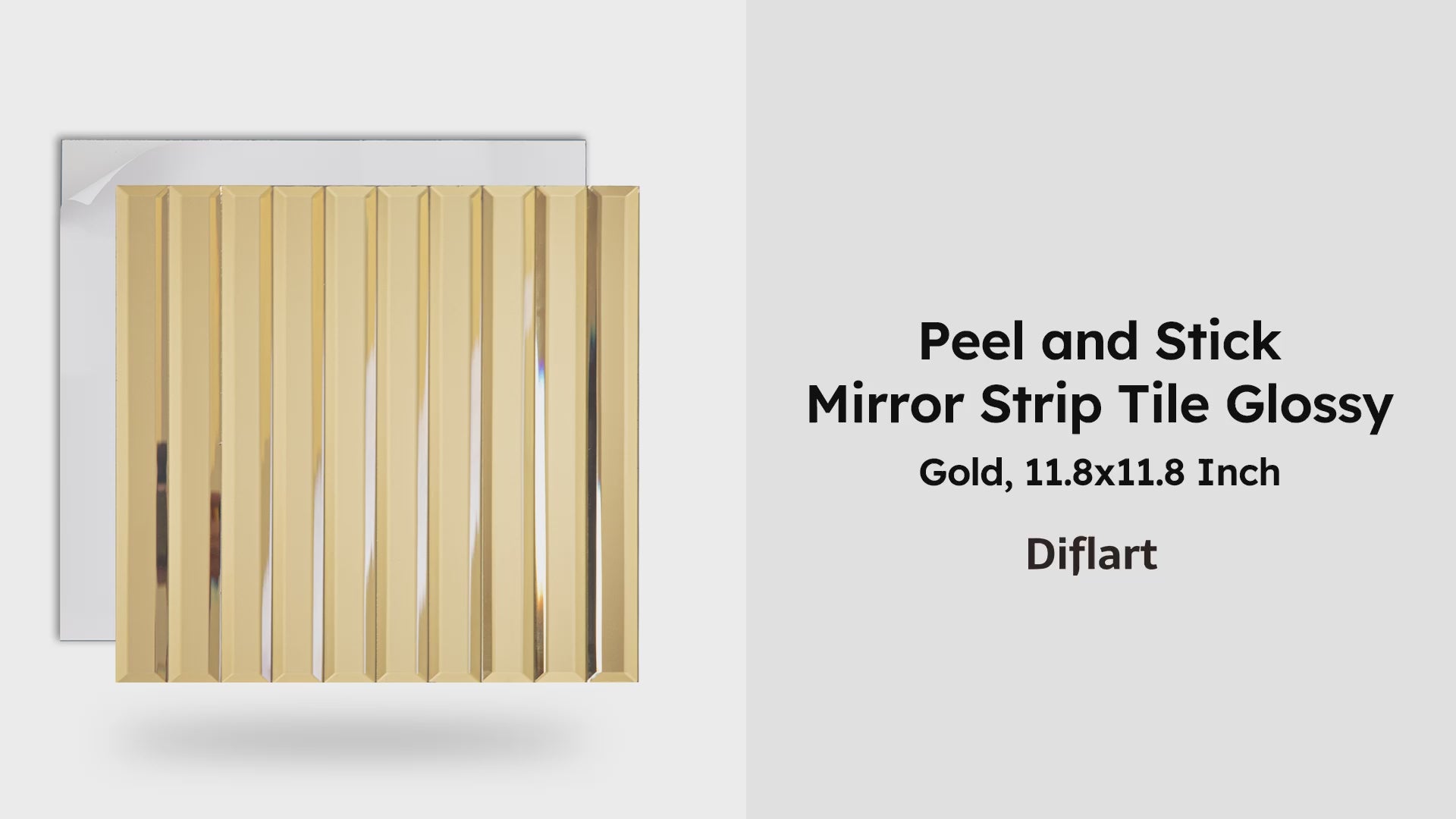 Diflart Peel and Stick Beveled Gold Mirror Glass Tile 12 x12 Inch for Kitchen Backsplash Bathroom Accent Wall Pack of 5 Sq.ft