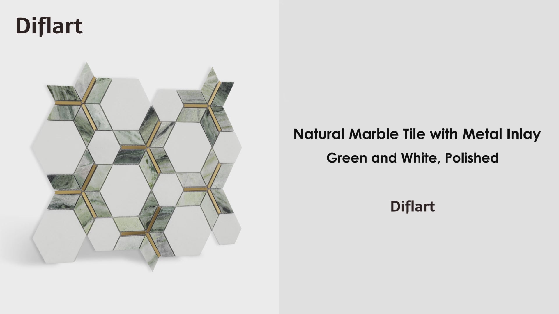 Diflart Marble Mosaic Tile, Carrara with Thassos White Inlay Gold Metal, Polished, Marble Backsplash Tiles for Kitchen Bathroom Wall Floor, Pack of 5 Sheets