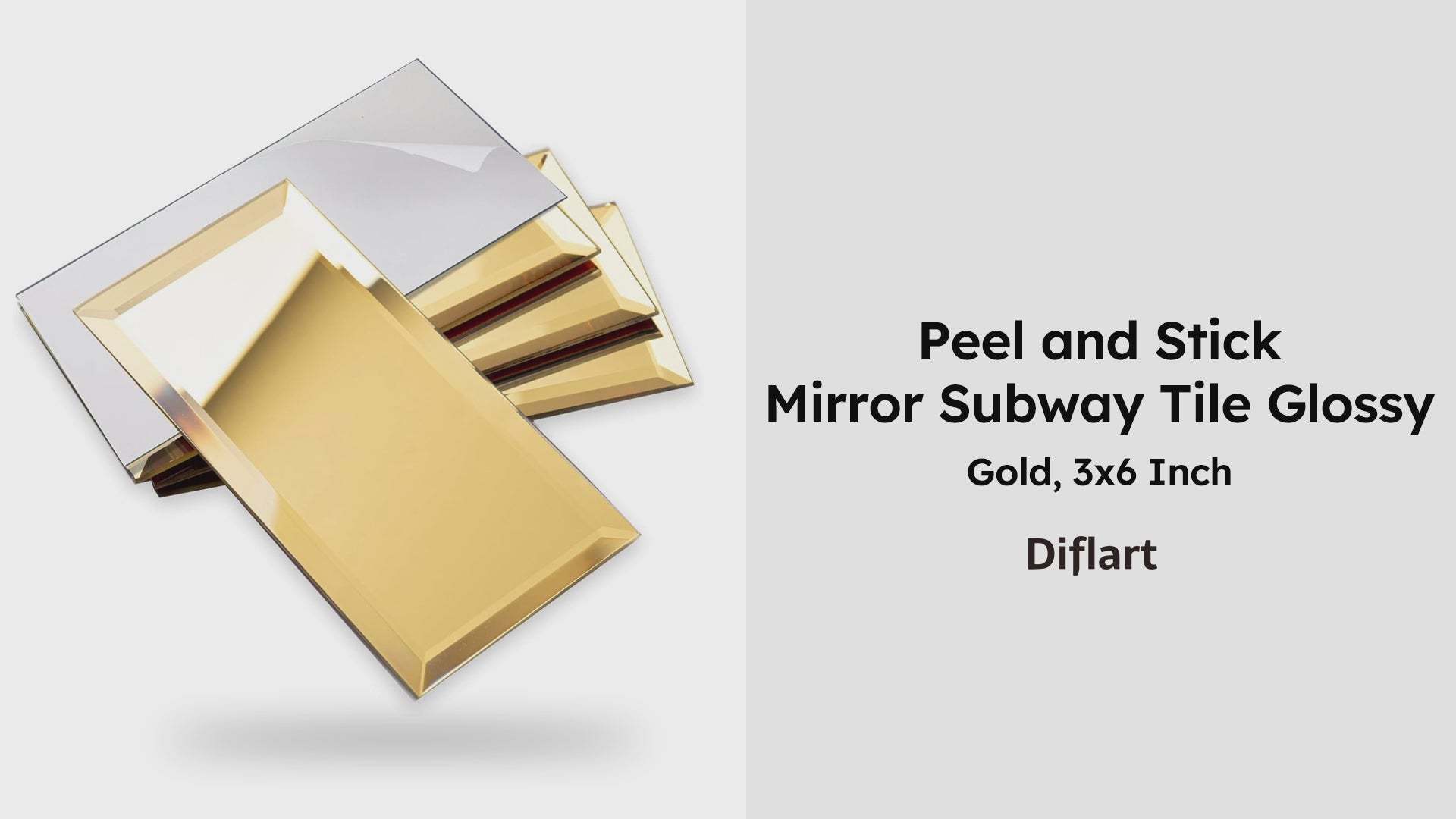 Diflart Peel and Stick Mirror Subway Tile, 3 x 6 Inch, Gold, Beveled Mirror Backsplash Tiles for Kitchen Bathroom Wall Pack of 40 Pcs