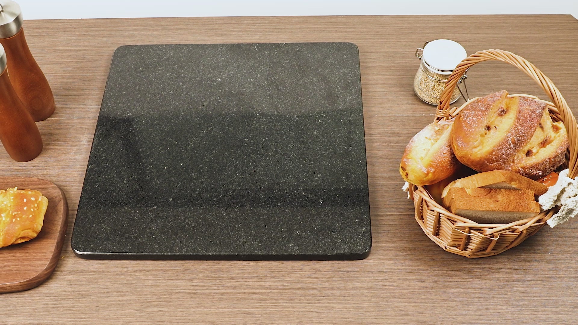 Diflart Natural Stone Cutting Board for Kitchen, 16x16 Inch, Black, Granite Slab Pastry Board Large with Non-Slip Feet for Backing, Cheese, Chocolate, Pack of 1 Piece