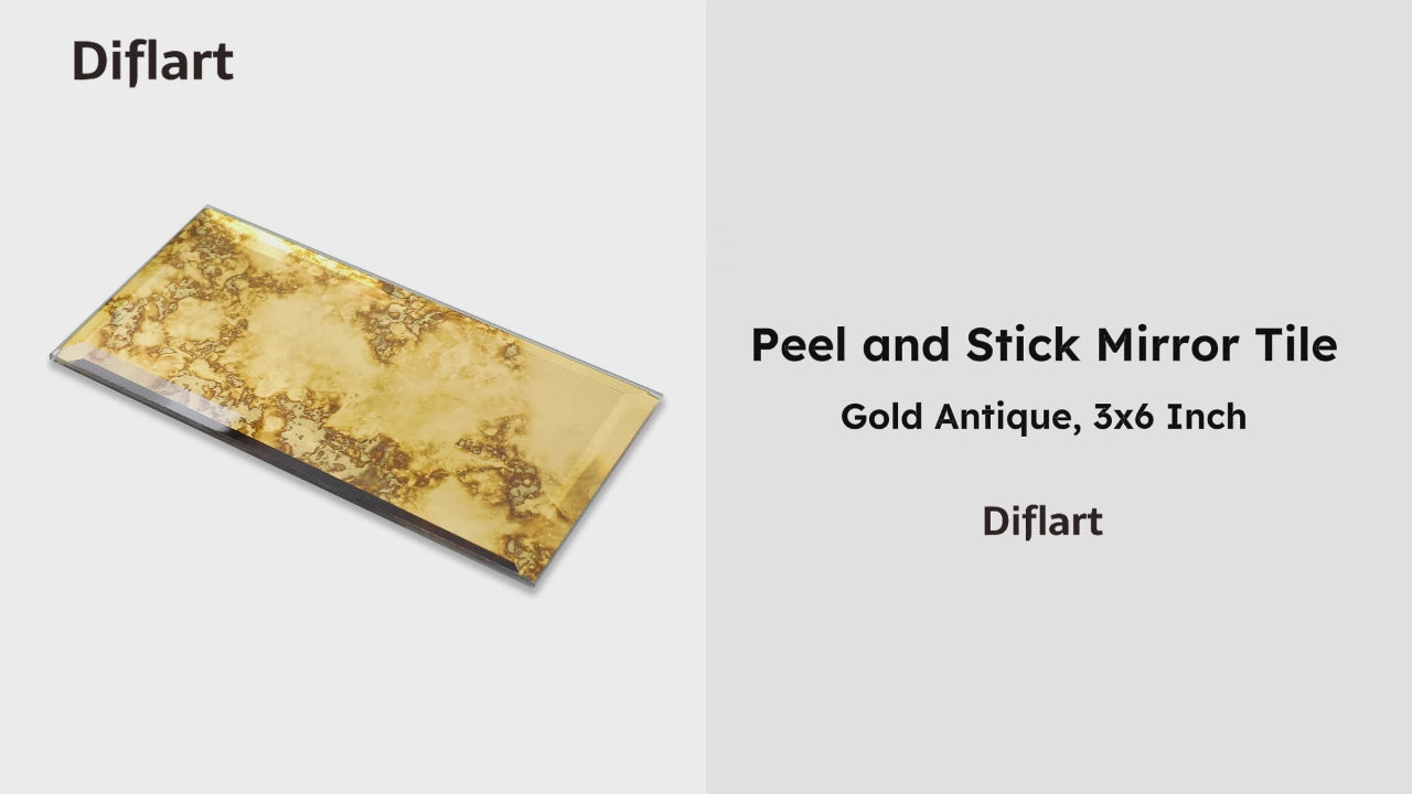 Diflart Peel and Stick Mirror Backsplash, Gold Antique, 3x6 Inch, Beveled Mirror Tiles for Kitchen Bar Accent Wall Tile