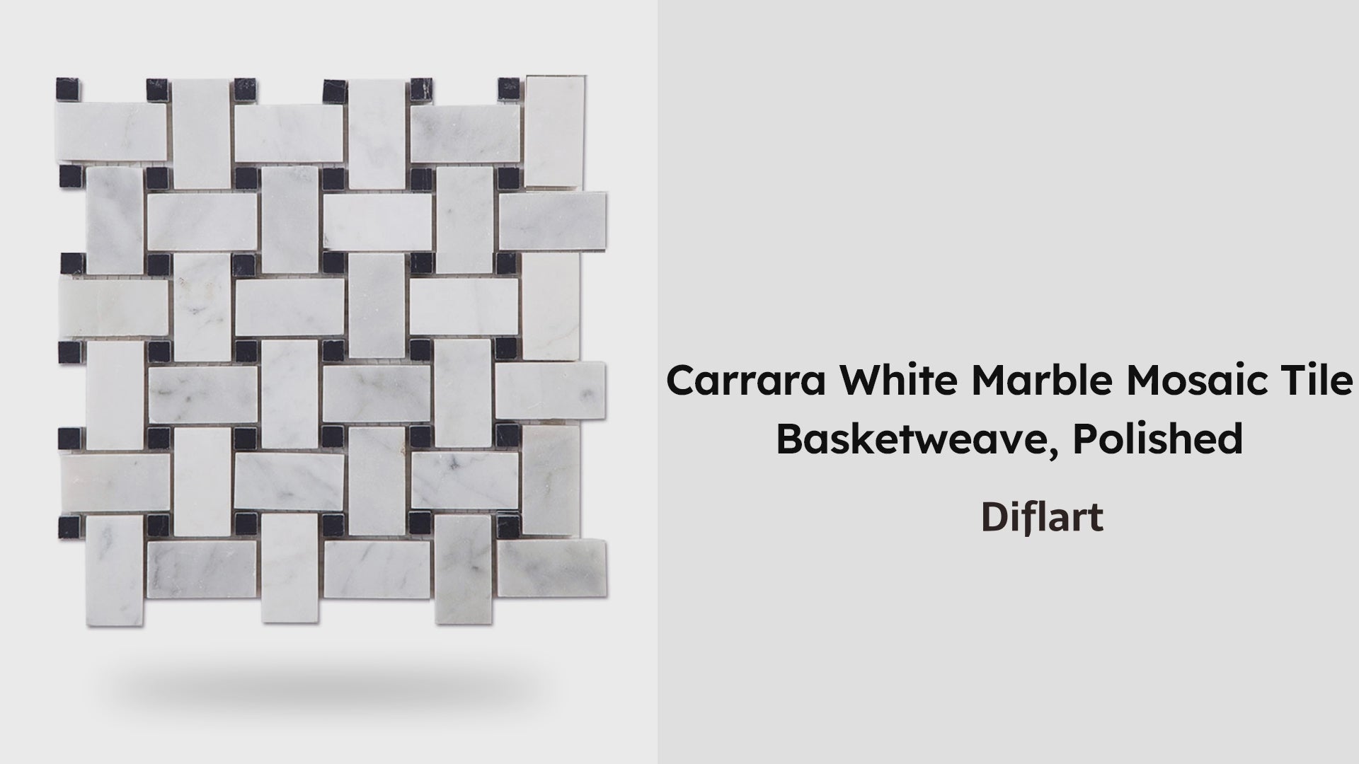 Diflart Carrara White Marble Mosaic Tile, 1x2 Inch Basketweave, Polished, Marble Backsplash Tiles for Kitchen Bathroom Wall Floor, Pack of 5 Sheets