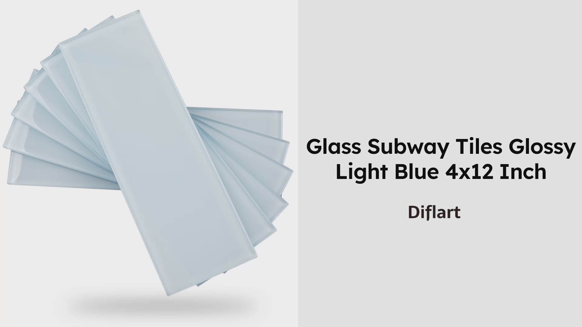 Diflart Glass Subway Tile 4x12 Inch, Light Blue, Glossy, 4 Sq.ft, Glass Backsplash for Kitchen Bathroom Wall, Pack of 12 Pcs