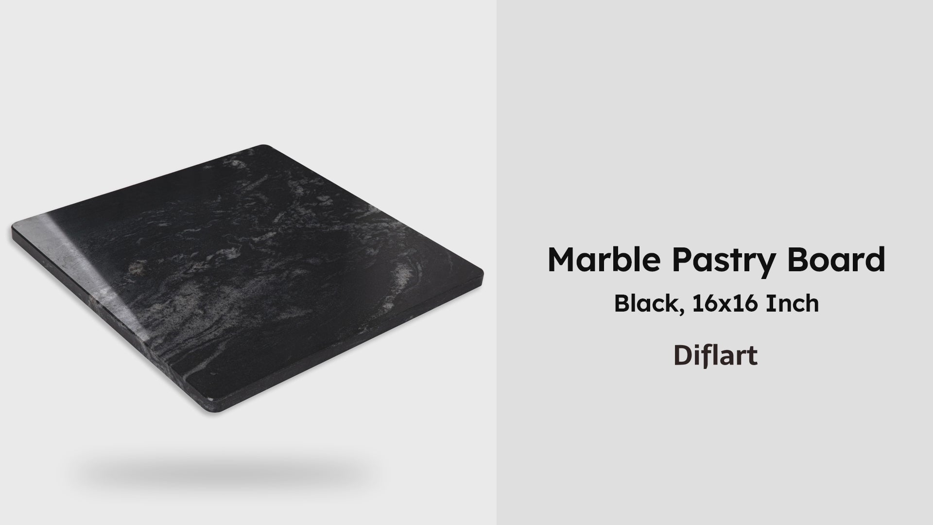 Diflart Natural Marble Stone Cutting Board for Kitchen, 16x16 Inch, Black, Marble Slab Pastry Board Large with Non-Slip Feet for Cheese, Charcuterie, Dough Chocolate, Pack of 1 Piece