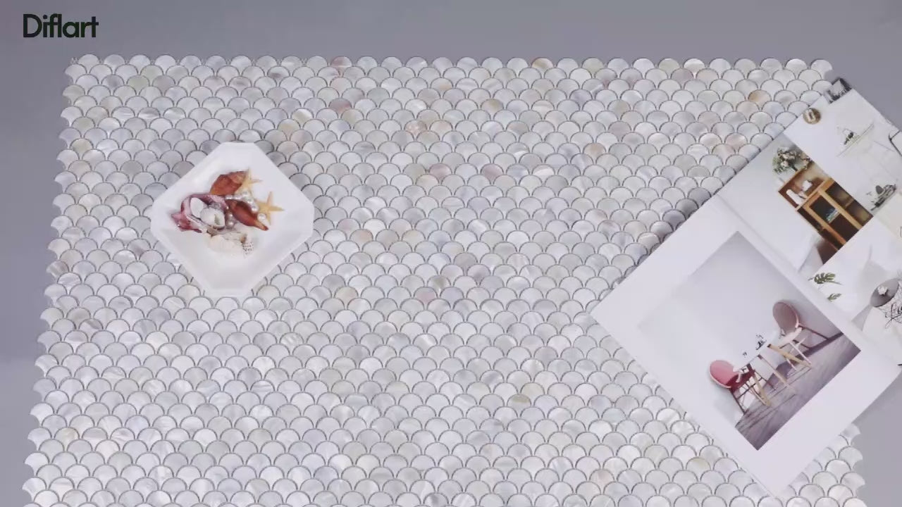 Diflart Mother of Pearl Fish Scale Backsplash Shell Tile for Kitchen Bathroom Shower Spa Wall Pool Tiles Pack of 6 Sheets