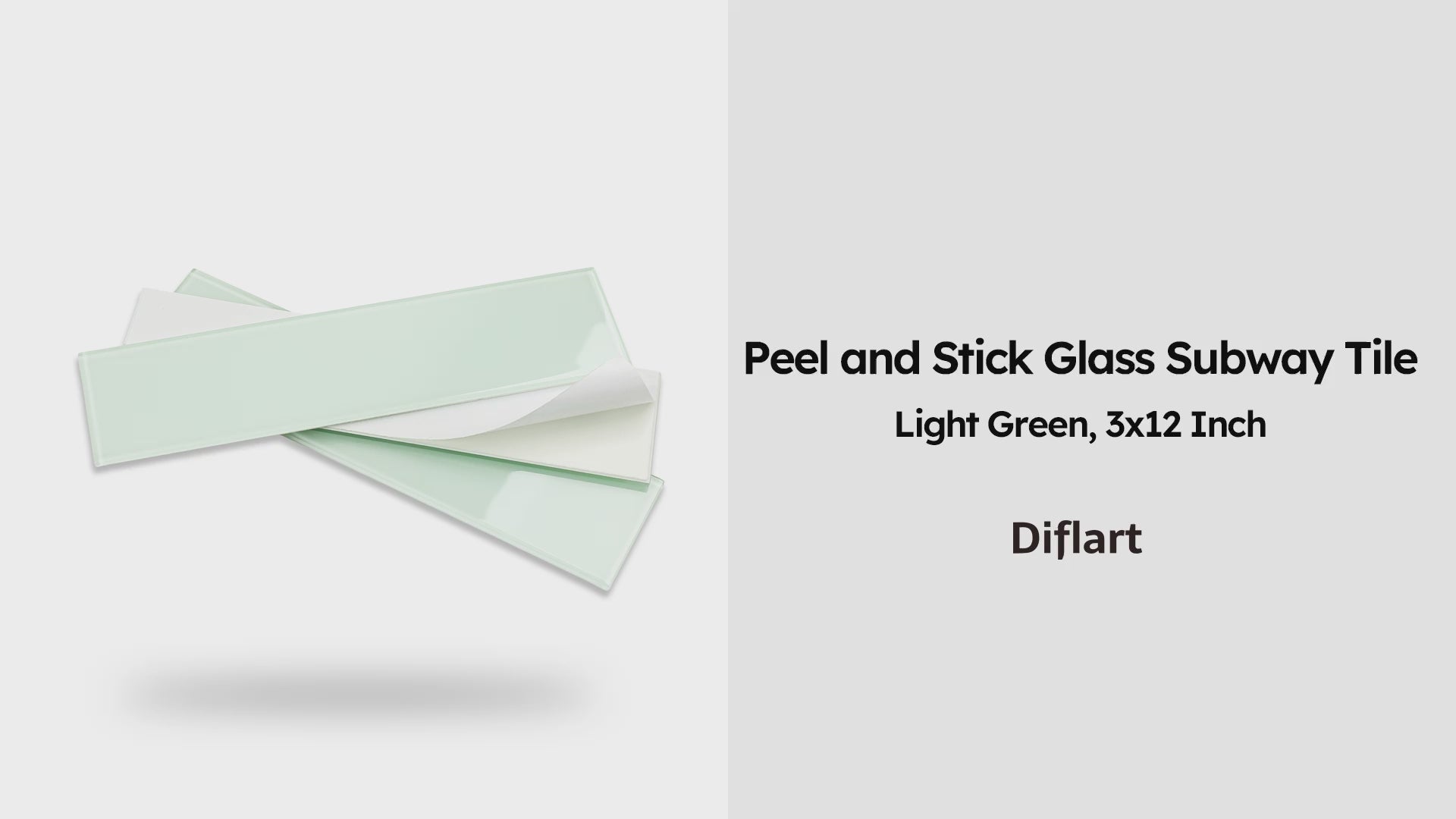 Diflart Peel and Stick Glass Subway Tiles, Light Green, 3x12 Inch, Glass Backsplash for Kitchen Bathroom Wall Tiles, Pack of 20 Pieces
