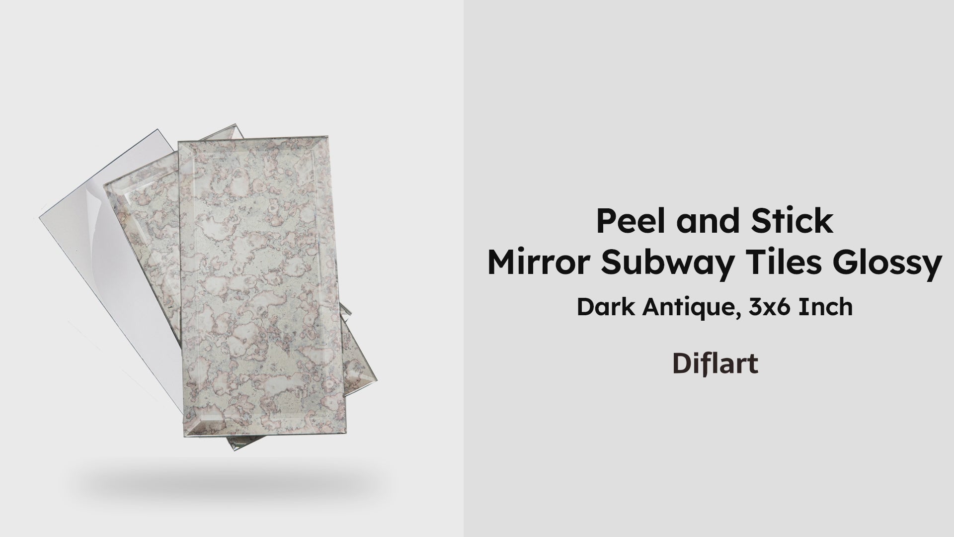 Diflart Peel and Stick Antique Beveled Mirror Subway Tile, 3 x 6 Inch, Polished, MT24