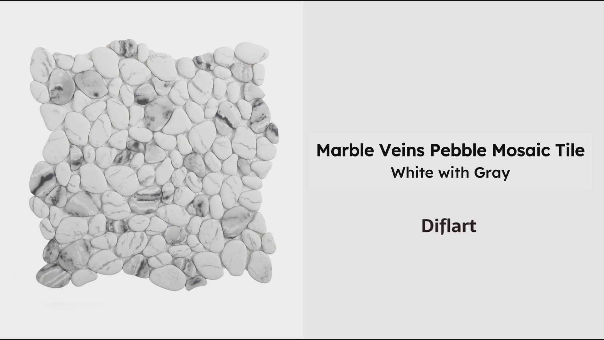 Diflart Pebble Tile for Shower Floor, White with Gray Marble Veins Oval,Pebble Backsplash for Kitchen Bathroom Wall and Floor Tile