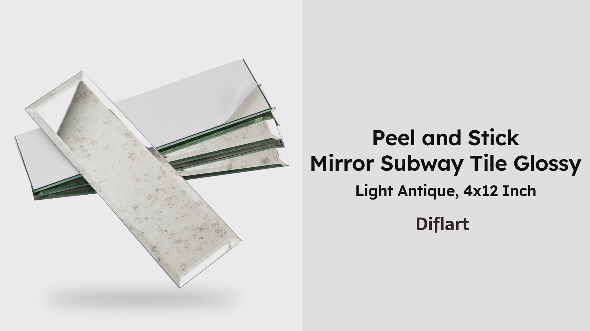 Diflart Antique Mirror Tiles, Peel and Stick, 4x12 Inch, 5 Sq.ft, Beveled Mirror Glass Subway Tile, Mirror Backsplash Tiles for Kitchen Bathroom Wall, Pack of 15 Pcs