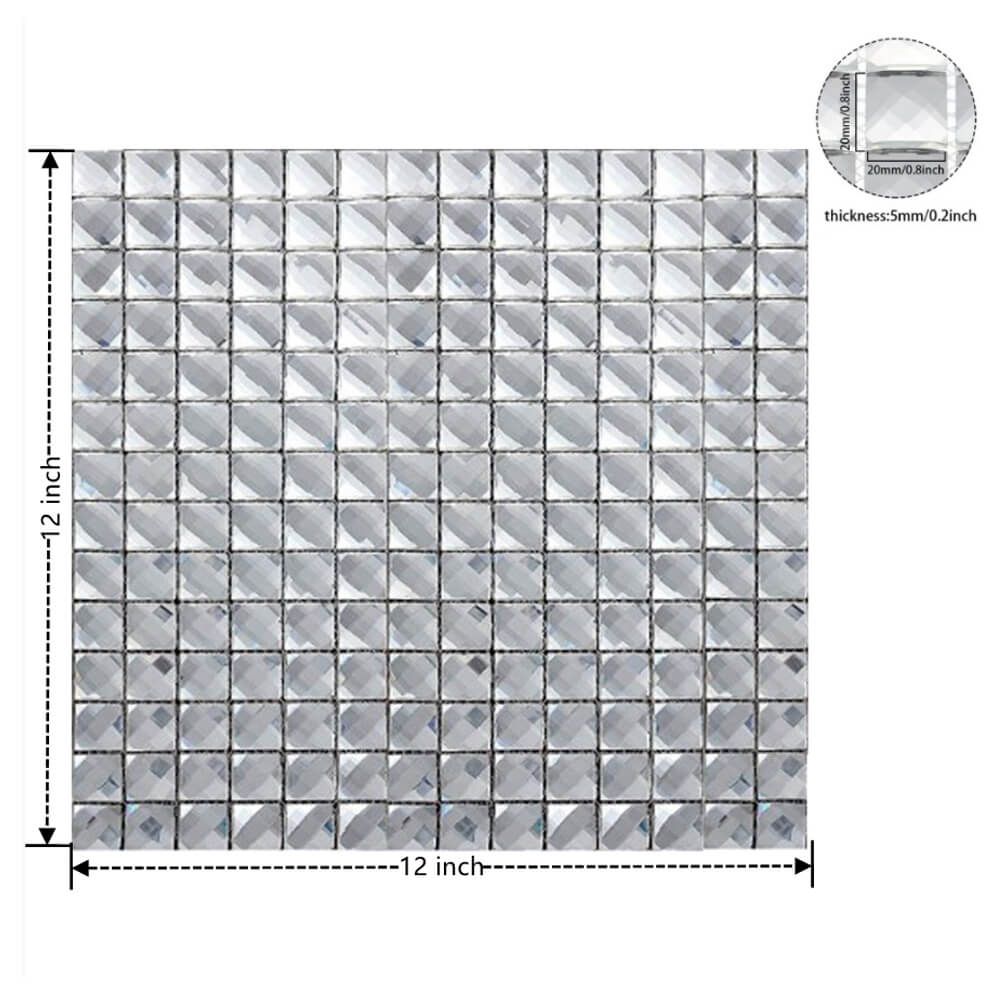 13 Facet Silver Bling Glass Mirror Crystal Mosaic Tile 3/4 Inch Square for Kitchen Bathroom