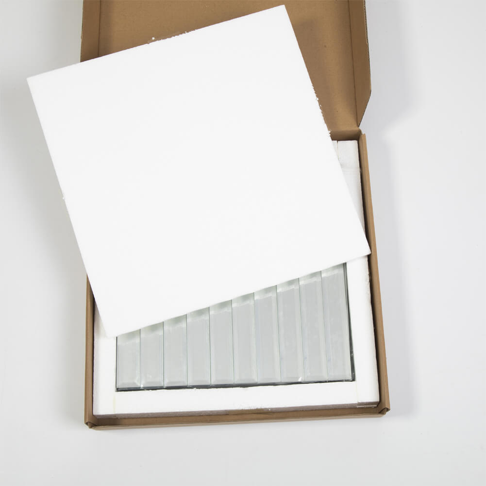 Beveled Silver Mirror Glass Subway Tile 12x12 Inch Long Strip Mesh Backing Pack of 5 sq.ft