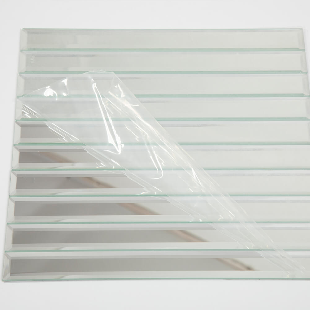 Beveled Silver Mirror Glass Subway Tile 12x12 Inch Long Strip Mesh Backing Pack of 5 sq.ft