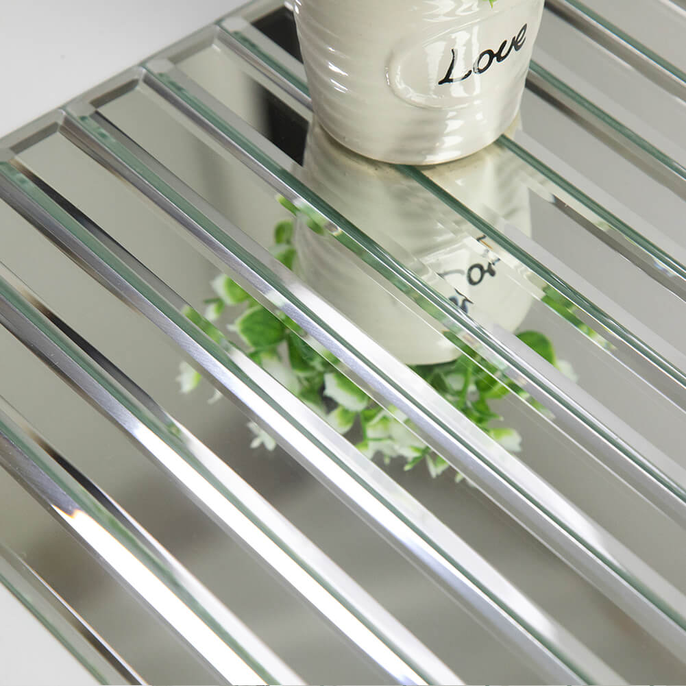 Beveled Silver Mirror Glass Subway Tile 12x12 Inch Long Strip Mesh Backing Pack of 5 sq.ft
