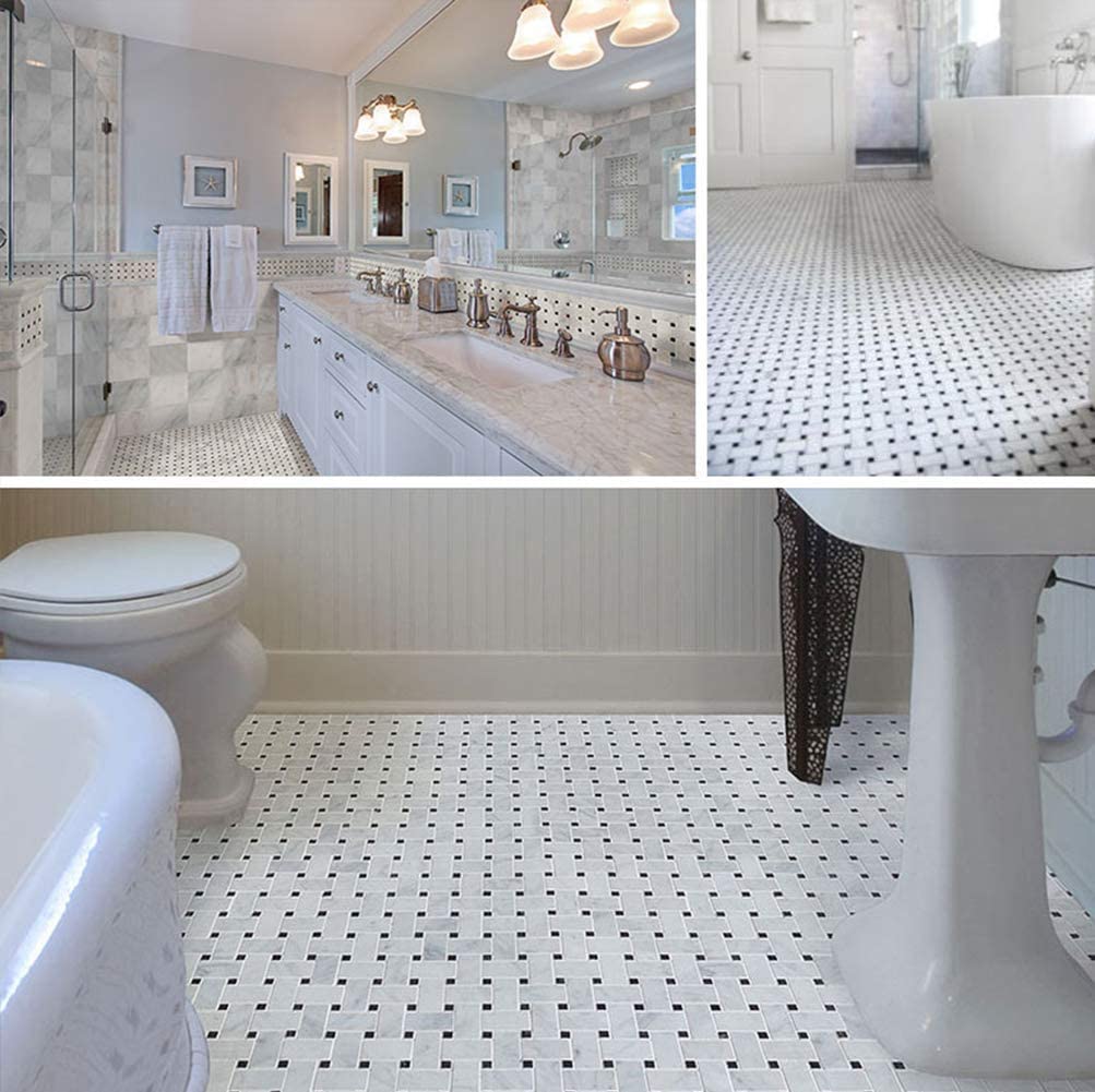 Diflart Carrara White Marble Mosaic Tile, 1x2 Inch Basketweave, Polished, Marble Backsplash Tiles for Kitchen Bathroom Wall Floor, Pack of 5 Sheets