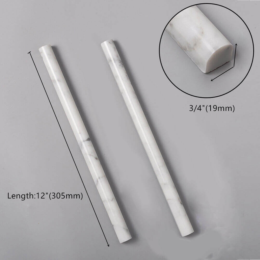 Carrara White Bianco Carrera Marble Pencil Liner Bullnose Tile Trim Polished Pack of 16 Pcs