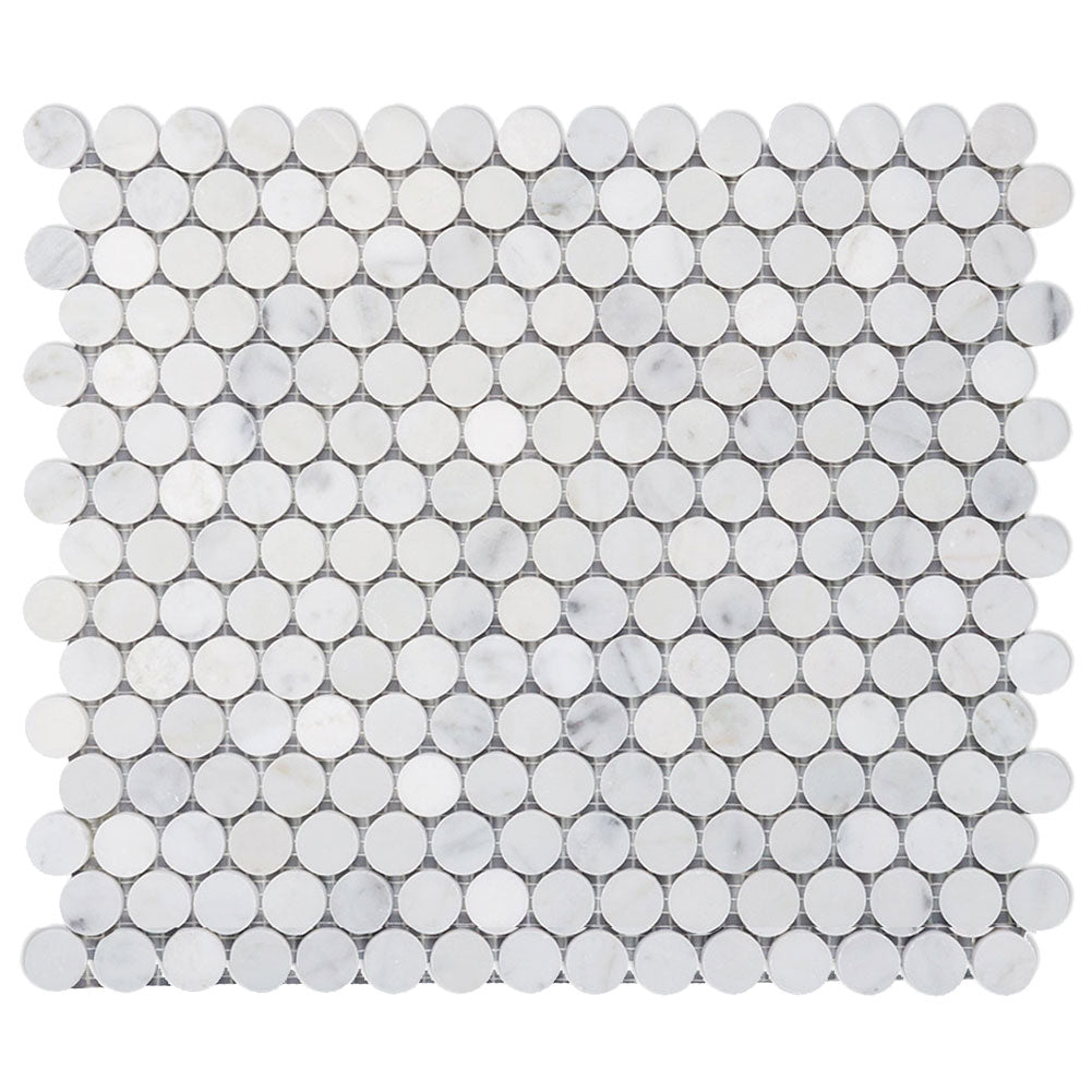 Diflart Carrara White Marble Mosaic Tile, 3/4 Inch Penny Round, Kitchen Bathroom Wall Floor, Pack of 5 Sheets