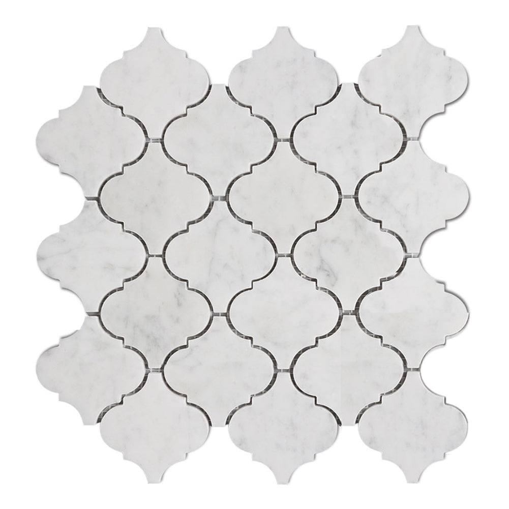 Diflart Carrara White Marble Mosaic Tile, 3 Inch Arabesque, Polished, Marble Backsplash Tiles for Kitchen Bathroom Wall Floor, Pack of 5 Sheets