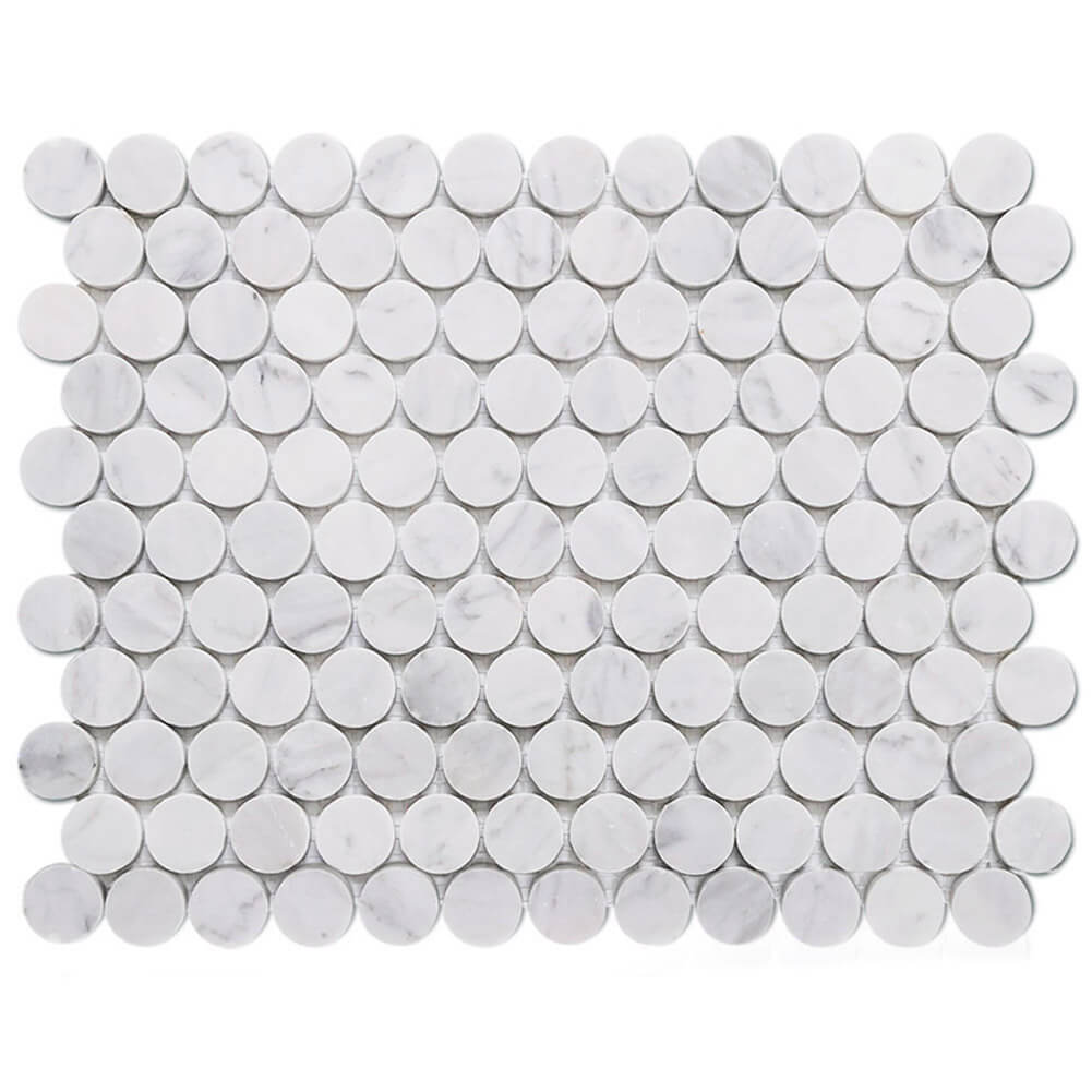 Carrara White Bianco Carrera Marble 1 inch Penny Round Mosaic Tile Pack of 5 Sheets