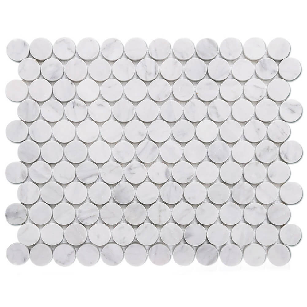Diflart Carrara White Marble Mosaic Tile, 1 Inch Penny Round, Natural Marble Backsplash Tiles for Kitchen Bathroom Wall Floor, Pack of 5 Sheets