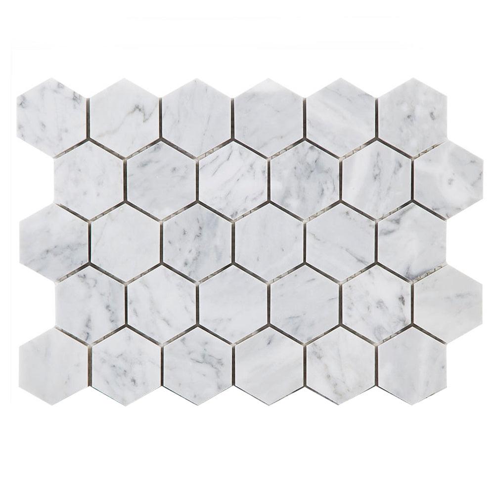 Carrara White Bianco Carrera Marble 2 inch Hexagon Mosaic Tile Pack of  5 Sheets