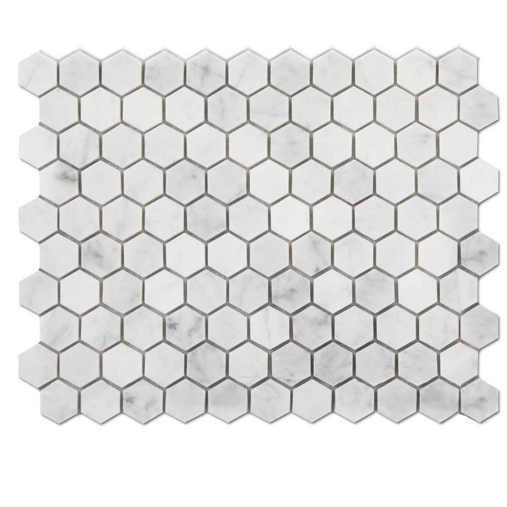 Diflart Carrara White Marble Mosaic Tile, 1 Inch Hexagon, Italian Bianco Carrera Marble Backsplash Tiles for Kitchen Bathroom Wall Floor, Pack of 5 Sheets