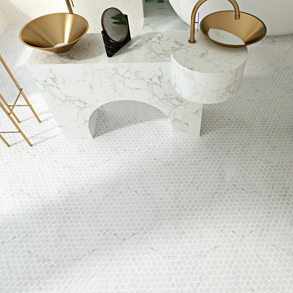 Carrara White Bianco Carrera Marble 1 inch Hexagon Mosaic Tile Pack of 5 Sheets