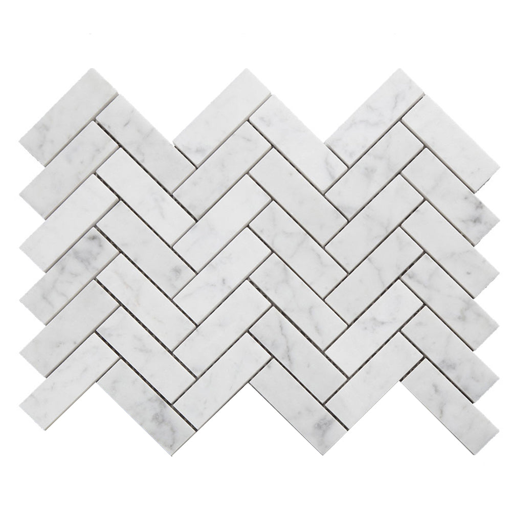 Diflart Carrara White Marble Mosaic Tile, 1x3 Inch Herringbone, Polished, Marble Backsplash Tiles for Kitchen Bathroom Wall Floor, Pack of 5 Sheets