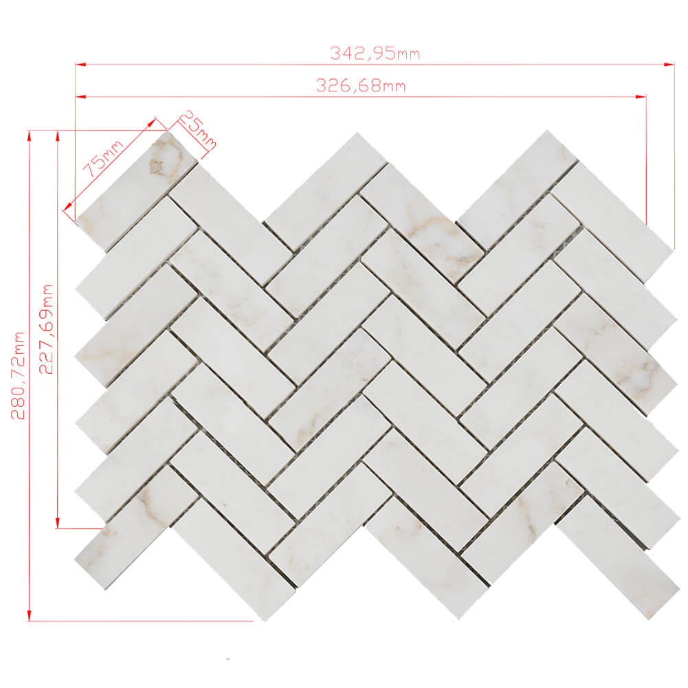Calacatta Pindos Marble Herringbone Mosaic Tile  1×3 Inch Pack of 5 Sheets