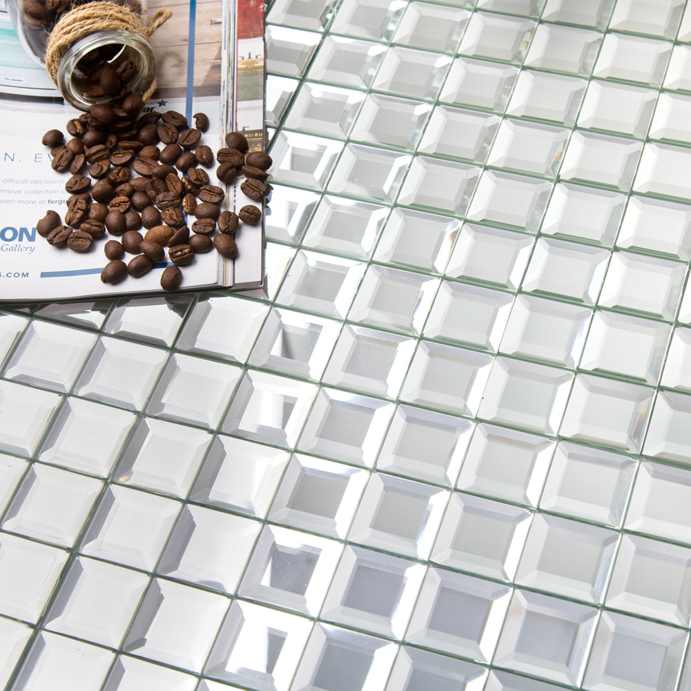 Seamless 5 Facet Silver Glass Bling Mirror Mosaic Tile Pack of 5 Sheets