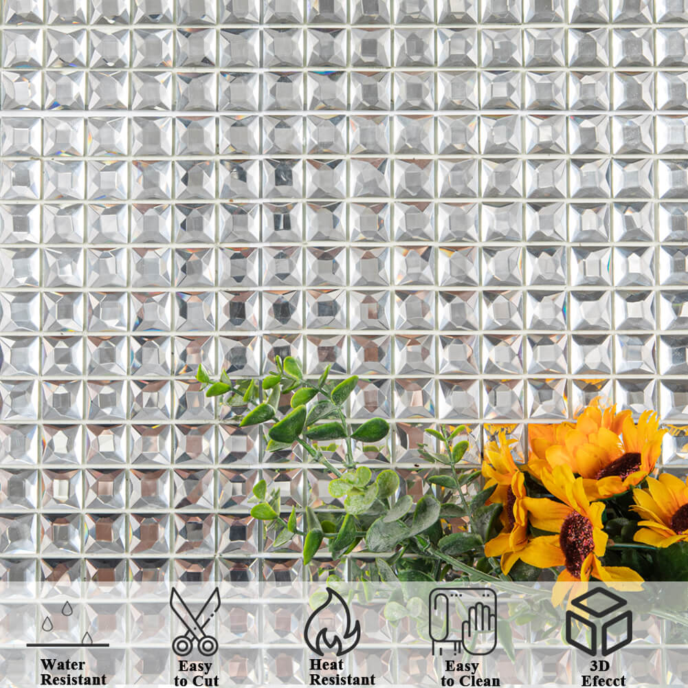 Peel and Stick Mirror Glass Crystal Backsplash 17 Facets Mosaic Tile  Pack of 5 Sheets