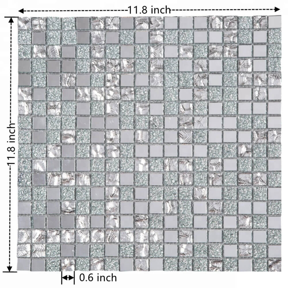 Diflart Mirror Glass Mosaic Tile Crystal Square Frosted Backsplash for Kitchen Bathroom Wall Pack of 6 Sheets