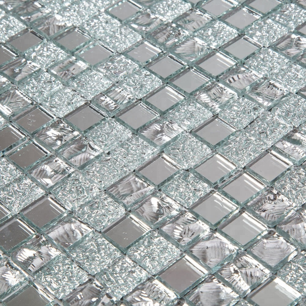 Diflart Mirror Glass Mosaic Tile Crystal Square Frosted Backsplash for Kitchen Bathroom Wall Pack of 6 Sheets