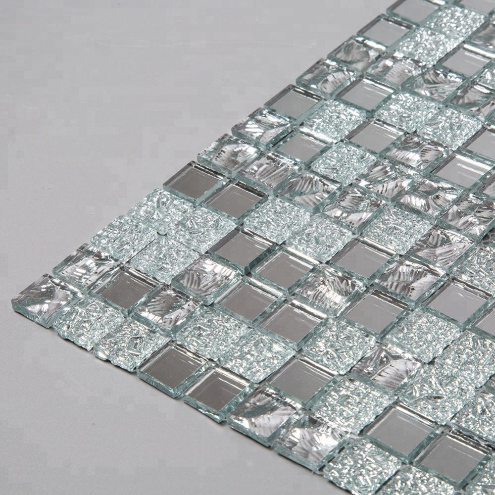 Mirror Glass Square Mosaic Tile 11.8 x 11.8 Inch Silver Pack of 6 Sheets