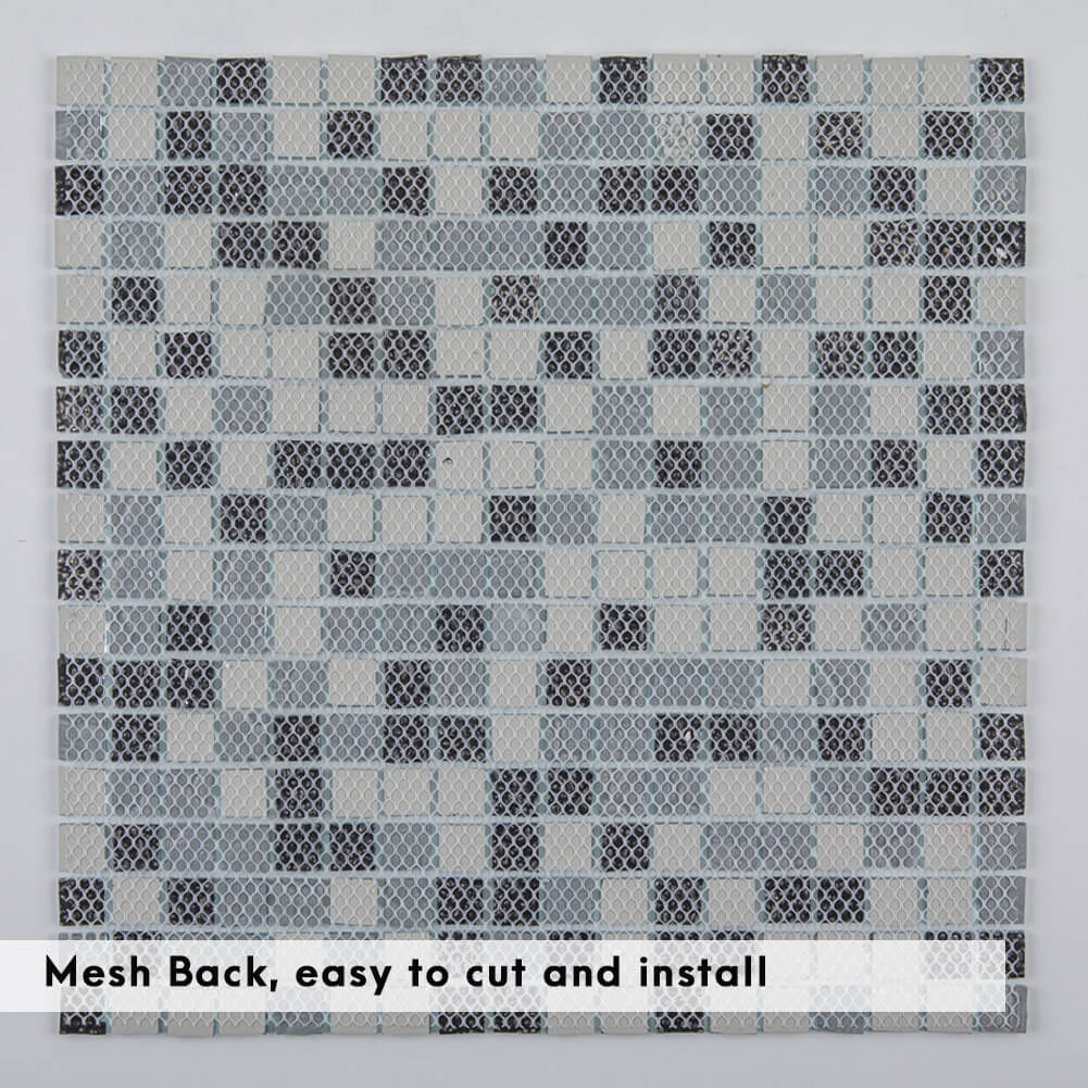 Diflart Mirror Glass Mosaic Tile Crystal Square Frosted Backsplash for Kitchen Bathroom Wall Pack of 6 Sheets