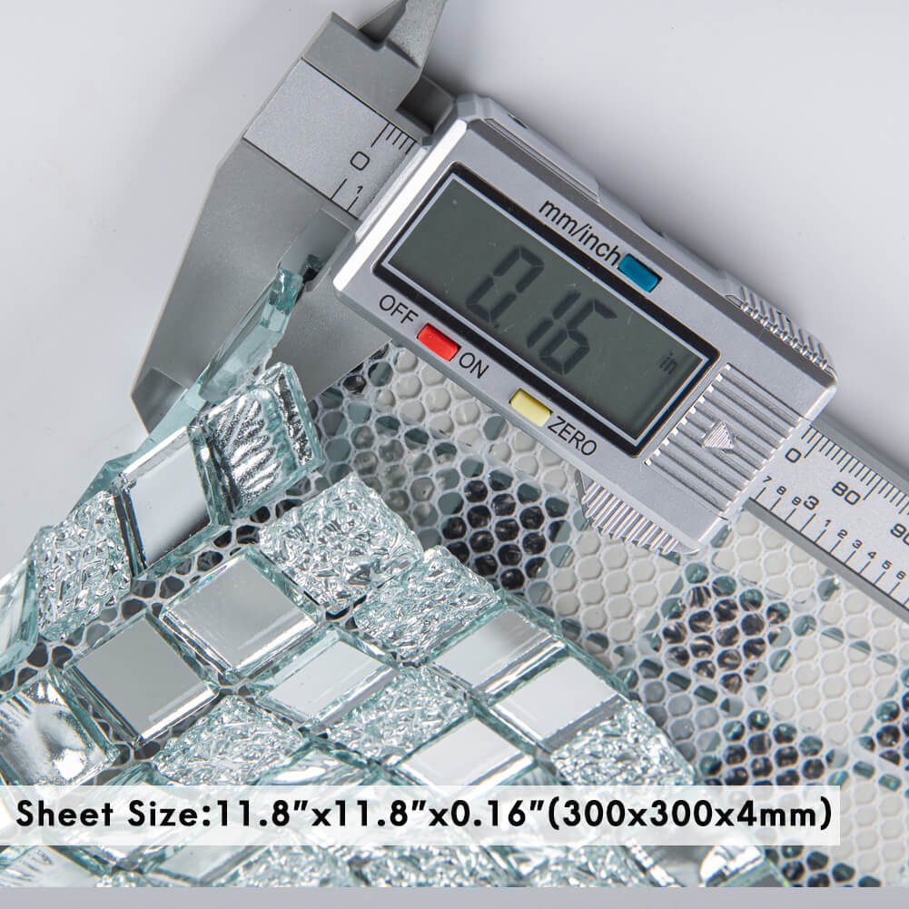 Diflart Mirror Glass Mosaic Tile Crystal Square Frosted Backsplash for Kitchen Bathroom Wall Pack of 6 Sheets