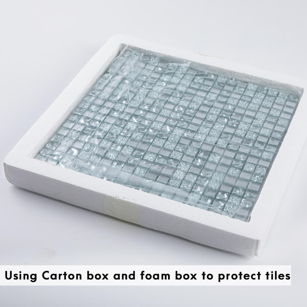 Diflart Mirror Glass Mosaic Tile Crystal Square Frosted Backsplash for Kitchen Bathroom Wall Pack of 6 Sheets