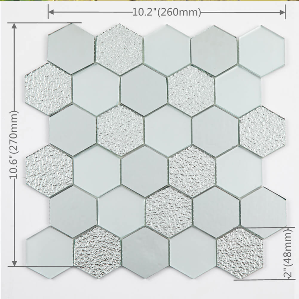 Peel and Stick Silver Mirror Glass Hexagon Mosaic Tiles Pack of 6 Sheets