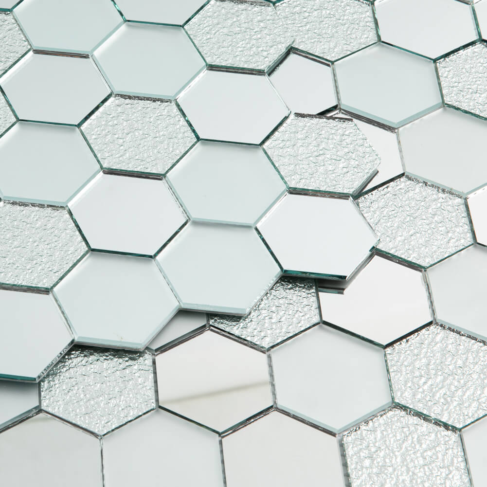 Peel and Stick Silver Mirror Glass Hexagon Mosaic Tiles Pack of 6 Sheets