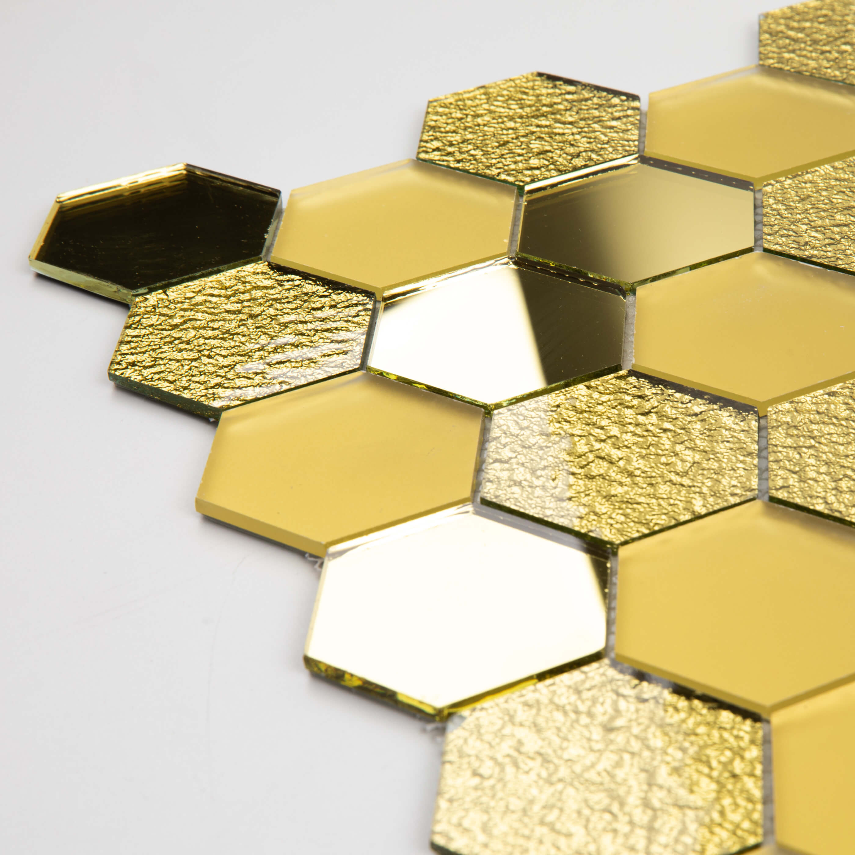 Peel and Stick Gold Mirror Glass Hexagon Mosaic Tiles Pack of 6 Sheets
