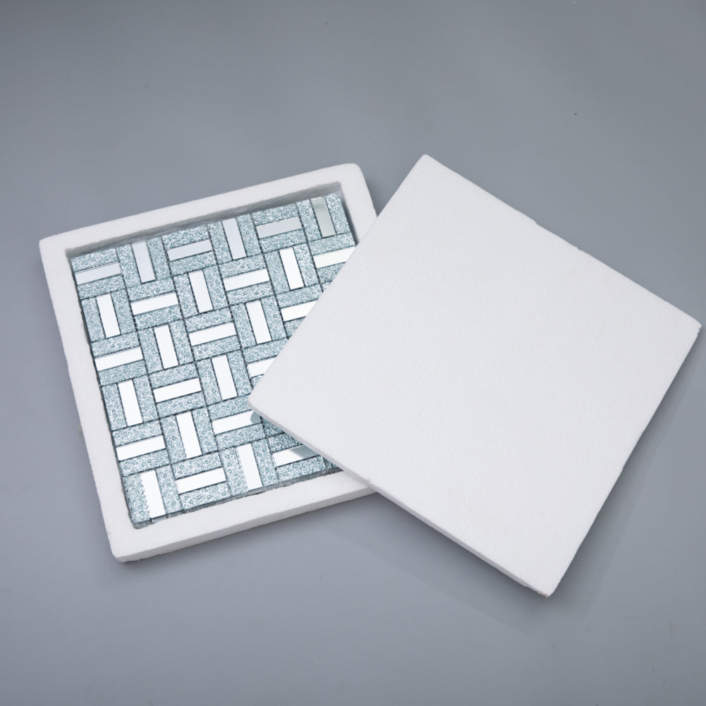 Mirror Glass Brick Mosaic Tile 11.8 x 11.8 Inch Silver Pack of 6 Sheets