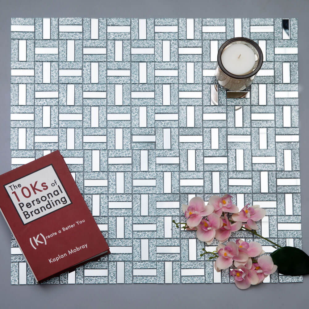 Mirror Glass Brick Mosaic Tile 11.8 x 11.8 Inch Silver Pack of 6 Sheets