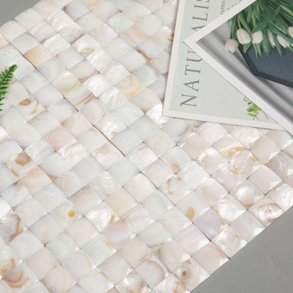 Light Colorful Mother Of Pearl Shell Mosaic 3D Cambered Curved Arched Square Tile Pack of 10 Sheets
