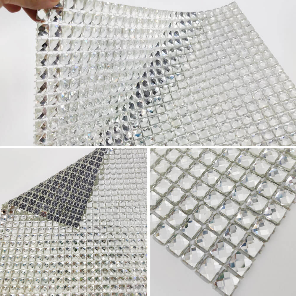 Diflart 13 Facet Mirror Glass Crystal Mosaic Tiles 3/8 " Square Pack of 5 Sheets