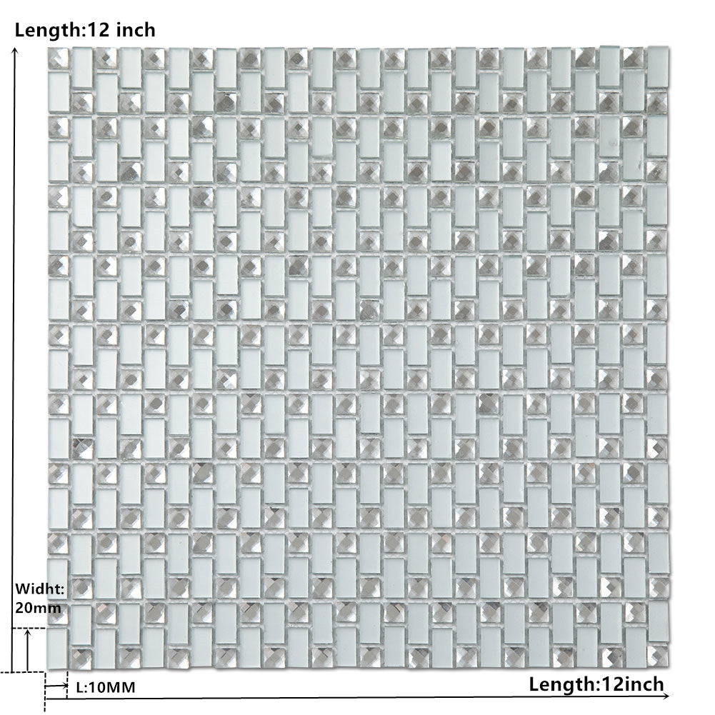 Frosted Glass Crystal Diamond Mirror Mosaic Tile Pack of 5 Sheets