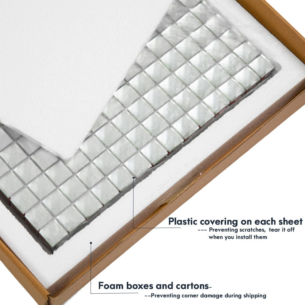 Diflart Peel and Stick Silver Mirror Glass Mosaic Tile Crystal Diamond Chip Self Adhensive 3D Wall Tiles